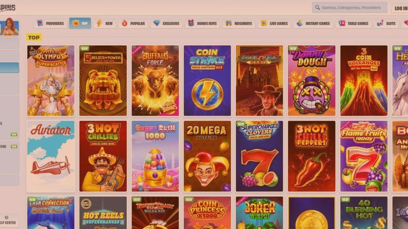 OnlySpins Casino Spielkatalog - Slot-Auswahl mit 98 Providern